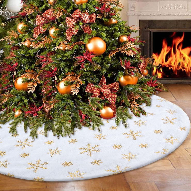 White Christmas Tree Skirt Plush Faux Fur - Goodly Variety Store