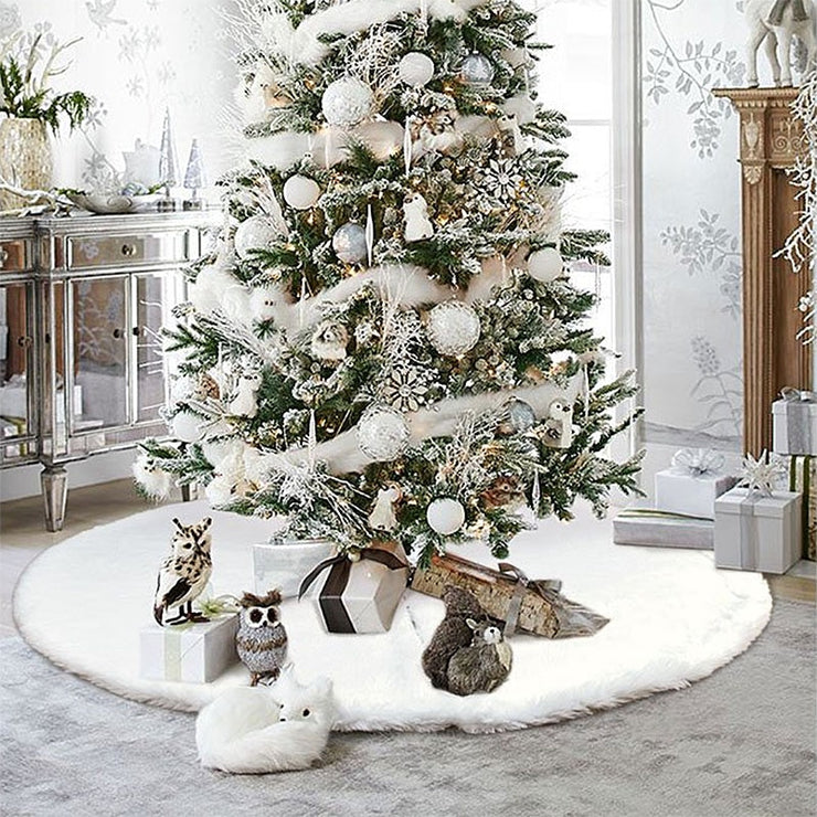 White Christmas Tree Skirt Plush Faux Fur - Goodly Variety Store