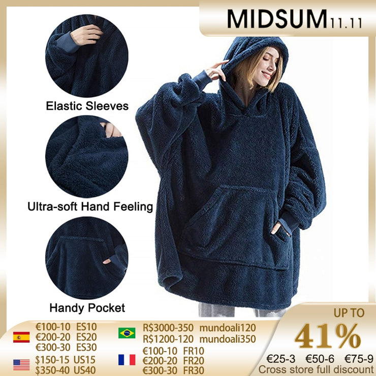 Women Oversized Fleece Blanket With Sleeves - Goodly Variety Store